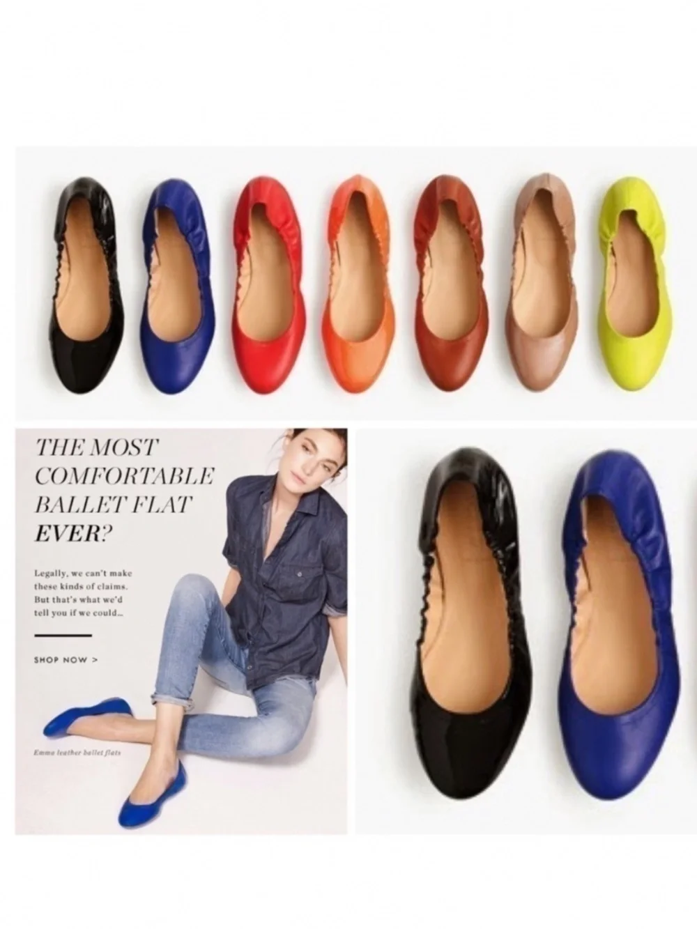 J. CREW Emma Black Leather Ballet Flats Size 10